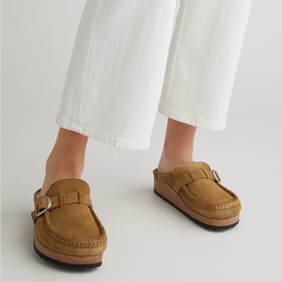 Birkenstock Buckley Shearling clogs mule tea suede leather sz 37/6-6.5 new - Picture 1 of 5
